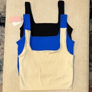 Set of 3 Women's Ribbed Tank Tops - Black, Blue, and Cream